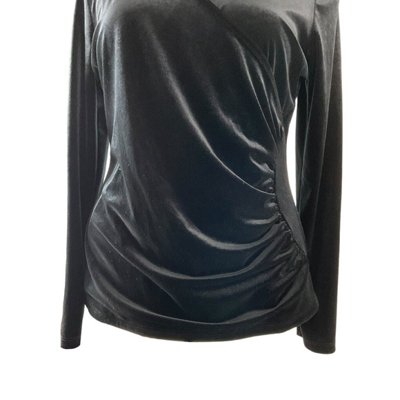 Jon Den XL Women's Black Velvet Top Side Ruching V-Neck Made in USA - Picture 10 of 11
